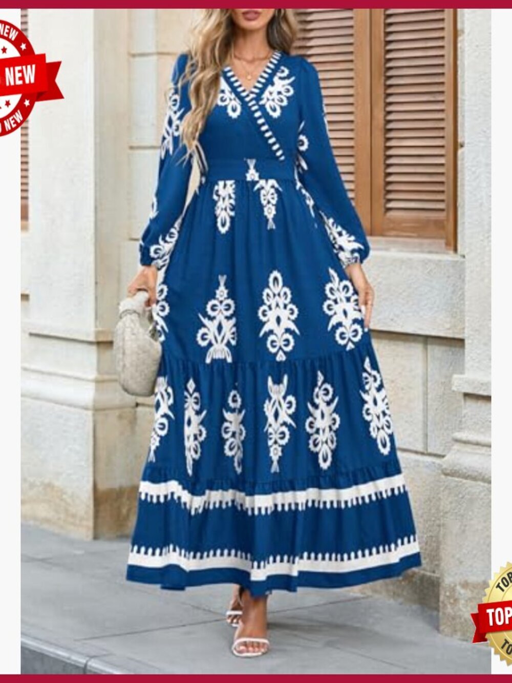 Long Sleeve V-Neck Maxi Dress, Boho Floral, Flowy A-Line, Wedding Guest - Picture 2 of 7